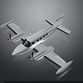 Small White Twin Propeller Airplane With Streamlined Body And Cabin Windows On Gray Reflective Surface