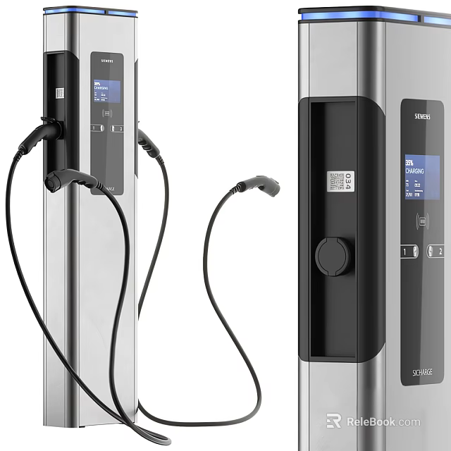 22KW Electric Vehicle Charging Station With Silver Black Design Display Screen And Cables 3d model 