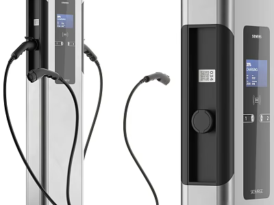 22KW Electric Vehicle Charging Station With Silver Black Design Display Screen And Cables 3d model
