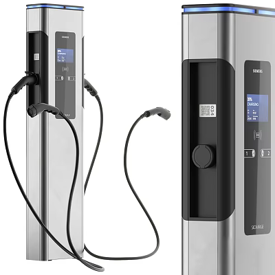 22KW Electric Vehicle Charging Station With Silver Black Design Display Screen And Cables 3d model