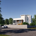 Modern Detached Villa With White Exterior Large Windows And Green Garden Surroundings