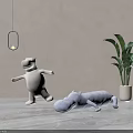 White Standing Hippo Plush Toy And Gray Lying Hippo Decor In Modern Room