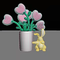 Scenic Photo Check-in Spot With Giant Pink Heart-shaped Flowers White Vase And Rabbit Sculpture