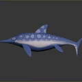 3D Rendered Blue Aquatic Animal With White Spots Pointed Snout Fins And Tail
