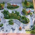 Scenic Park Landscape Design with Curved Walkways Various Trees Colorful Flower Beds and Rest Areas