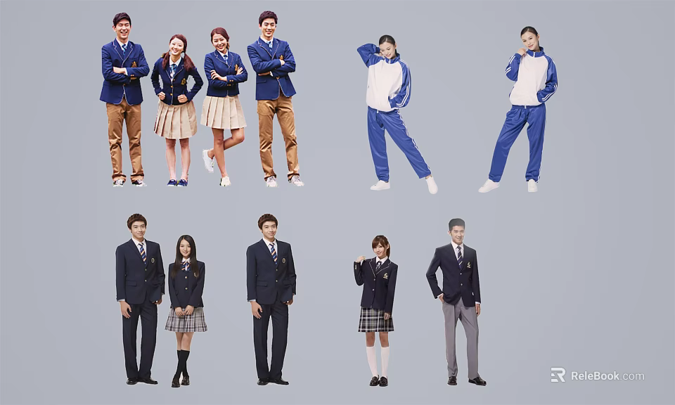 Group of People Wearing School Uniforms With Different Styles And Outfit Designs 3d model 