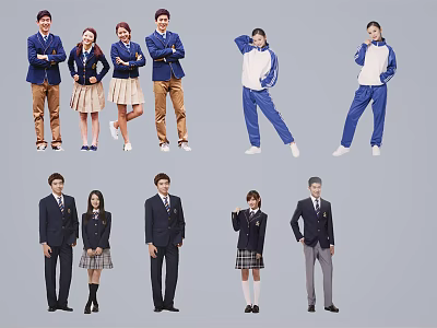 Group of People Wearing School Uniforms With Different Styles And Outfit Designs 3d model