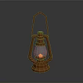 Orange Vintage Lantern With Glass Shade And Burning Flame On Base