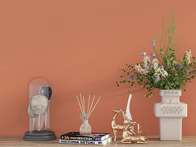 Ornamental Decor Set with Glass Cloche Aromatic Diffuser Golden Deer and White Vase Floral Arrangement 3d model