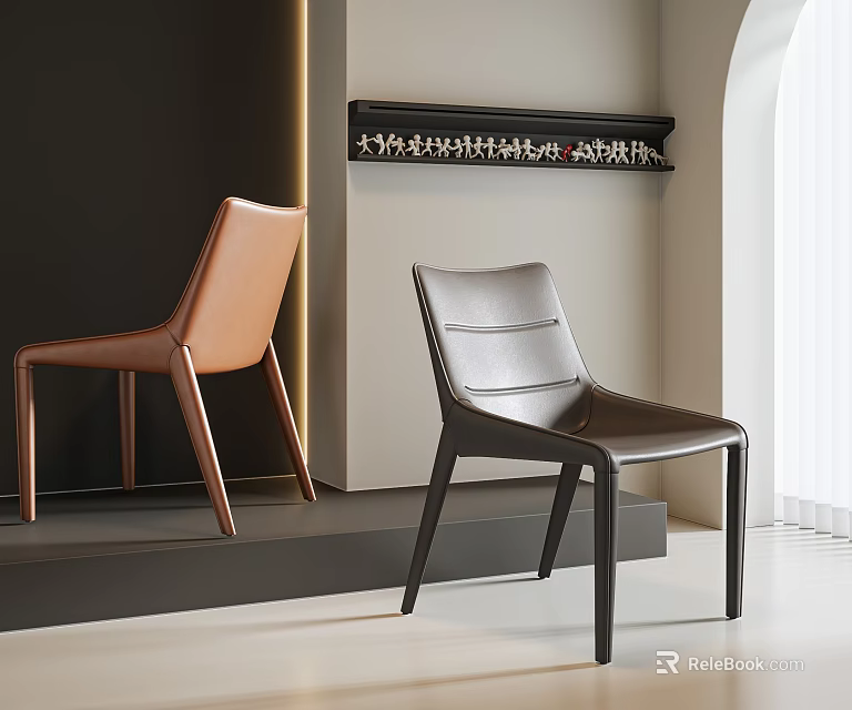 Modern Leather Dining Chairs With Brown And Black Colors In Minimalist Design 3d model 