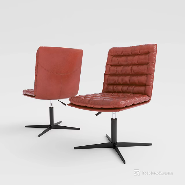 Red Leather Modern Office Chair With Quilted Stitching And Black Five-Pointed Base 3d model 