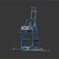 Blue Industrial Gantry Crane With Red Lifting Arm And Platform Structure 3d model
