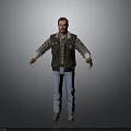 A Man Standing In Gray Background Wearing Plaid Shirt Vest Jeans And Brown Gloves