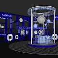 Fashion Exhibition Stand With Transparent Circular Platform And Blue Lighting Design