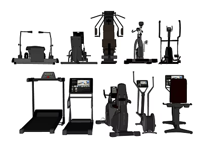 Different Types of Fitness Equipment Including Treadmills Elliptical Machines and Strength Training Gear 3d model