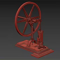 Vintage Old Engine Model Featuring Large Wheel Wooden Base And Metal Parts