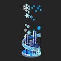 Blue Retail Display Stand Decorated With Falling Snowflakes For Winter Promotion