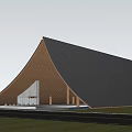 Modern Garden Landscape Featuring Triangular Wooden Roof Structure With Surrounding Trees And Greenery