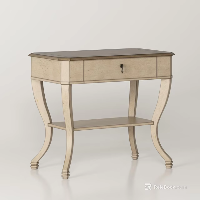 Light Wood Corner Table With Drawer And Lower Shelf Elegant Curved Legs 3d model 