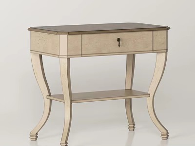 Light Wood Corner Table With Drawer And Lower Shelf Elegant Curved Legs 3d model