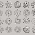Decorative Carved Ceiling Medallions Showcasing Various Intricate Floral And Geometric Patterns