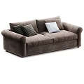 Modern Neutral Two Seater Sofa With Striped Textured Pillows And Fabric Samples 3d model