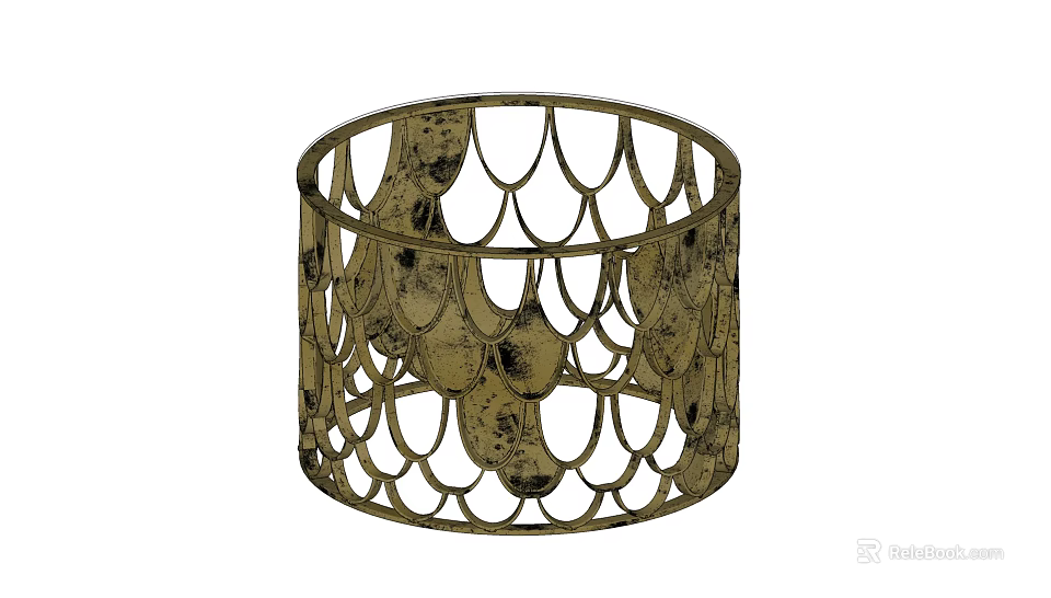 Stylish Golden Round Side Table With Scalloped Openwork Metal Frame Design 3d model