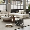 Modern Open Concept Living Dining Room Interior With Large Windows White Sofa And Black Fireplace