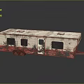 Vintage Rustic Trailer With White Red Exterior Old Windows Door And Rusty Wheels
