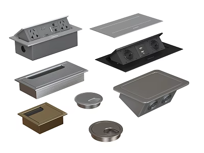 Various Metal Floor Electrical Outlets with Covers and Different Shapes for Home and Office Use 3d model