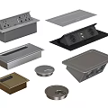 Various Metal Floor Electrical Outlets with Covers and Different Shapes for Home and Office Use