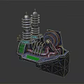 Industrial Equipment Featuring Tower Like Structures Pipes Gears And Metal Frame Base