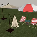 Different Styles Outdoor Sunshade Canopy with Foldable Design and Striped Chairs on Green Grass Lawn