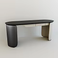Modern Style Desk With Oval Black Top And Beige Curved Legs And Drawers