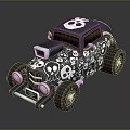 Custom Vintage Car With Skull And Gear Patterns On Decorative Body Design