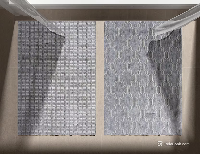 Modern Gray Square Rugs With Striped And Hexagonal Patterns For Indoor Decor 3d model 