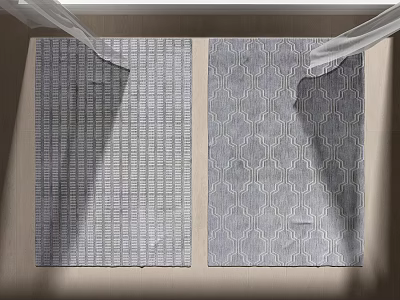 Modern Gray Square Rugs With Striped And Hexagonal Patterns For Indoor Decor 3d model