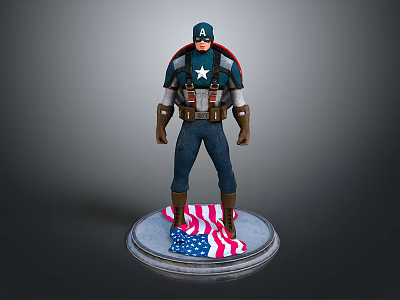 Captain America Game Movie Character In Blue Uniform Star Emblem Red Cape American Flag Base 3d model