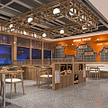 Traditional Hot Pot Restaurant Interior Design With Wooden Structure Orange Walls And Pendant Lights