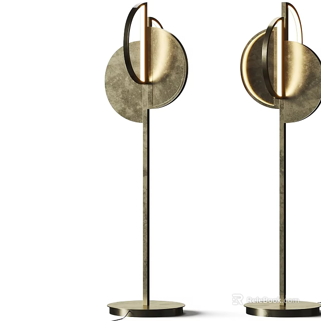 Pair of Modern Minimalist Table Lamps With Circular Metal Design And Sleek Brass Finish 3d model 