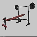 Fitness Equipment Adjustable Weight Bench With Red Cushion And Barbell Plates