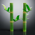 Green Bamboo Stems With Fresh Leaves And Nodes On Dark Background 3d model