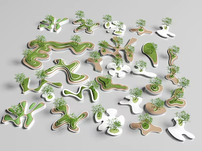 Modern Creative Tree Planter Designs With Various Shapes And Green Plants 3d model