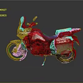 Adventure Touring Motorcycle With Blue Red White Body Gold Wheels And Side Top Cases