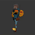 Game Movie Character In Blue And Orange Spacesuit With Transparent Helmet Bearded Arms Outstretched Red Boots