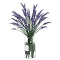 Decorative Ornament Set With Purple Lavender Bouquet In Transparent Glass Vase