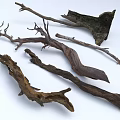 Natural Wood and Stone Decorative Pieces with Rustic Branches Roots and Wooden Elements