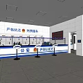 Police Service Hall Interior With Service Counter Seats Digital Screens And Signs