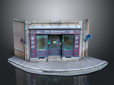 Charming Bar Restaurant Exterior Design With Glass Windows Wooden Door And Signage 3d model