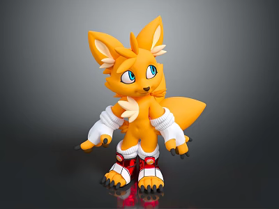 Game Movie Character Yellow Fox Figure With Large Ears Blue Eyes White Wristbands Red Shoes 3d model
